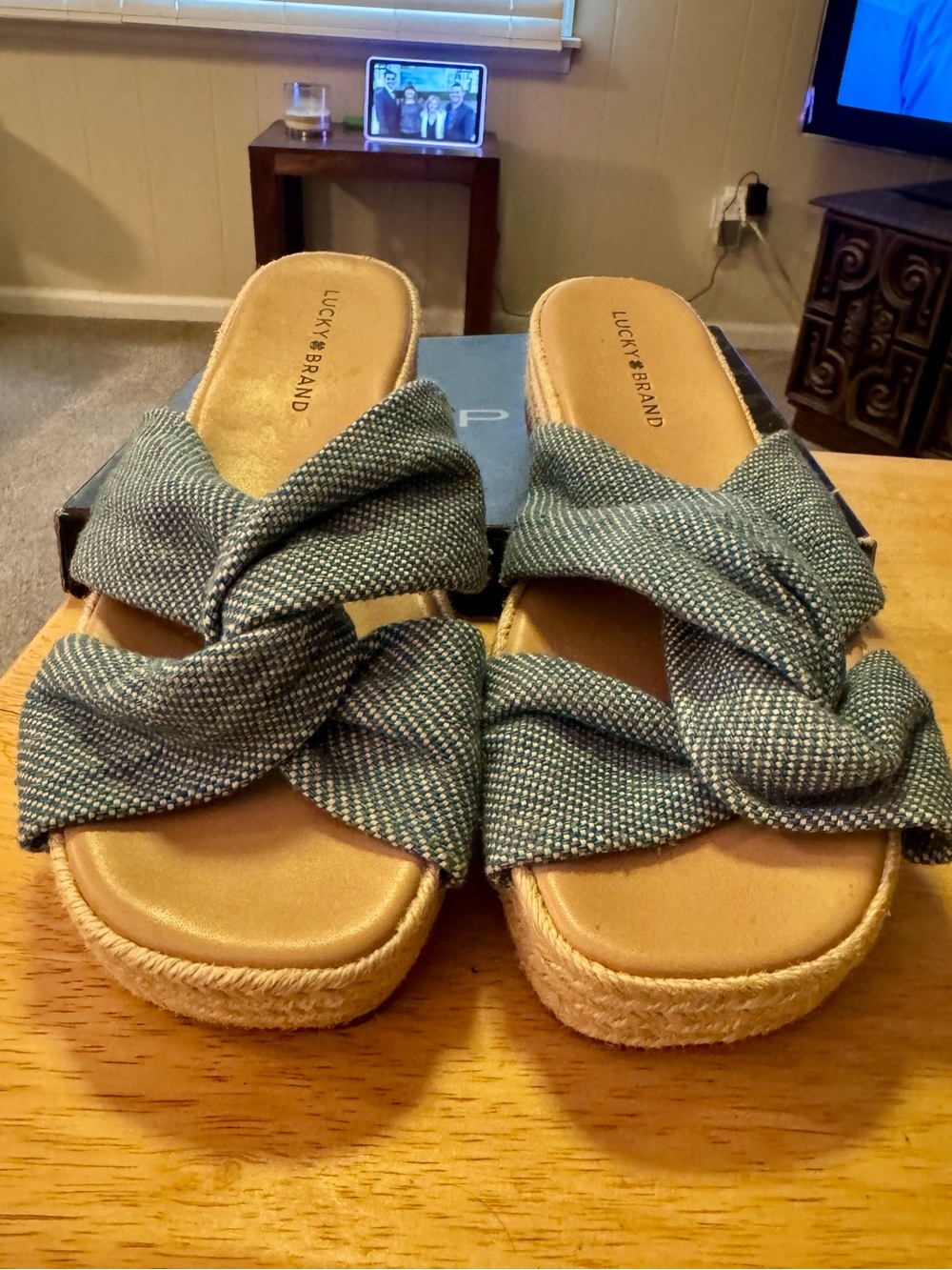 Lucky Brand Blue Twisted Espadrille Slide Sandals